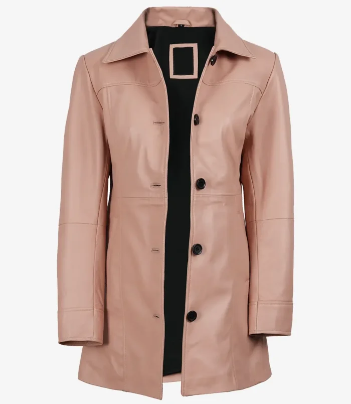Women's Kandis Pink Real Leather Car Coat
