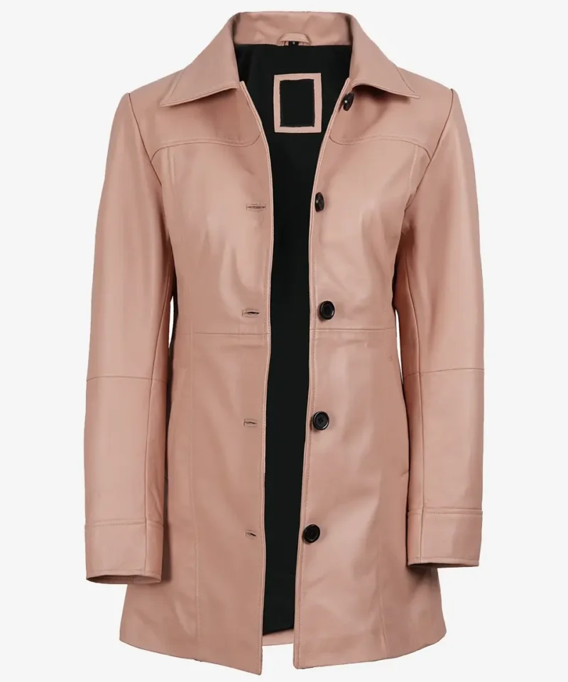 Women's Kandis Pink Real Leather Car Coat