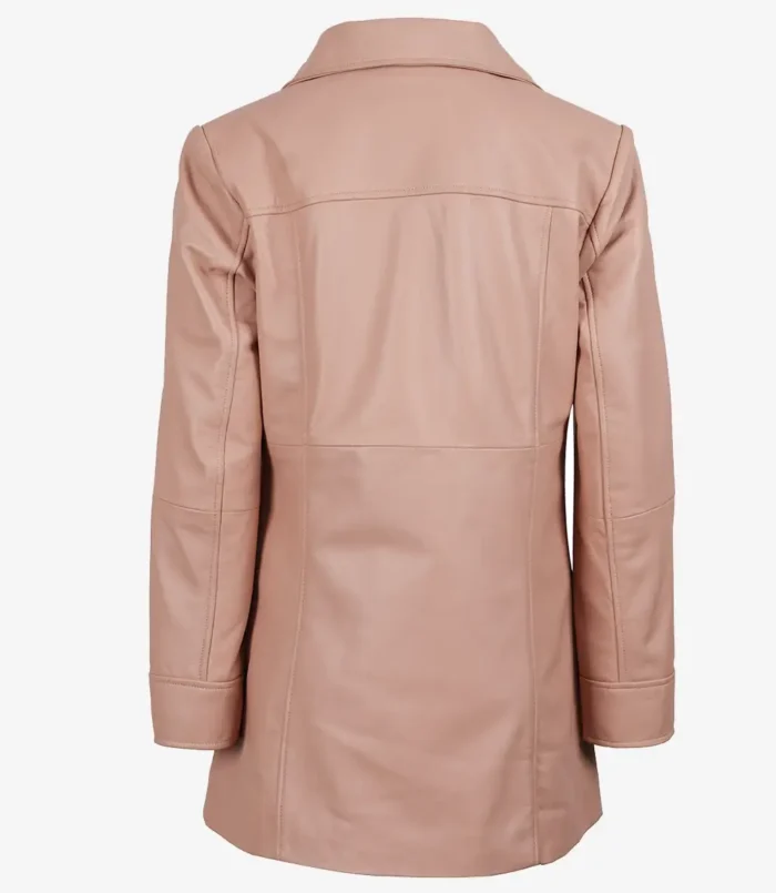 Women's Kandis Pink Real Leather Car Coat