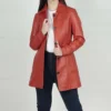 Women's Kandis Red Real Leather Car Coat