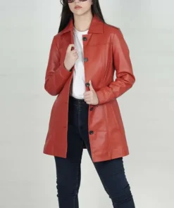 Women's Kandis Red Real Leather Car Coat