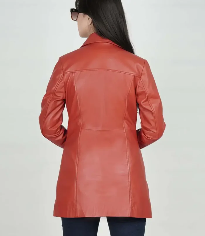 Women's Kandis Red Real Leather Car Coat