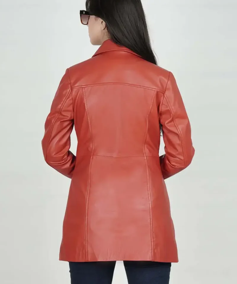 Women's Kandis Red Real Leather Car Coat