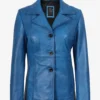 Women's Katie Blue Leather 3/4 Length Car Coat