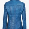 Women's Katie Blue Leather 3/4 Length Car Coat