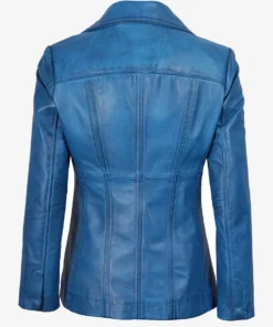 Women's Katie Blue Leather 3/4 Length Car Coat