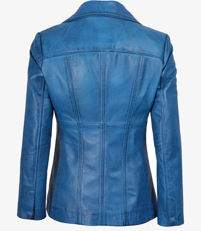 Women's Katie Blue Leather 3/4 Length Car Coat