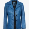 Women's Katie Blue Leather 3/4 Length Car Coat