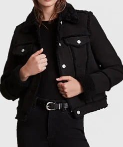 Women’s Laura Black Trucker Shearling Leather Jacket