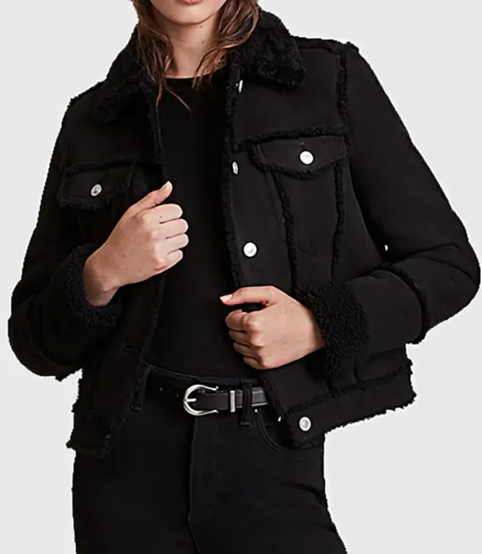 Women’s Laura Black Trucker Shearling Leather Jacket