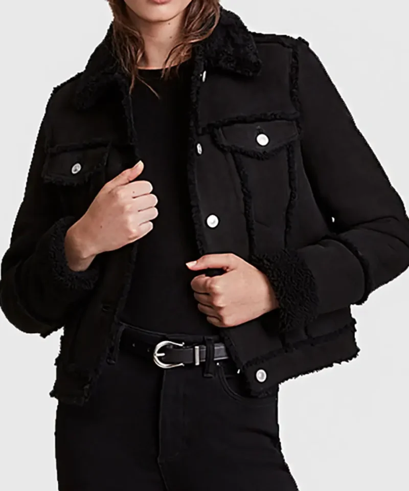 Women’s Laura Black Trucker Shearling Leather Jacket
