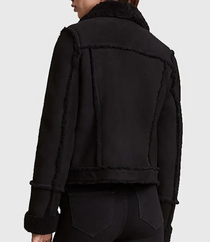 Women’s Laura Black Trucker Shearling Leather Jacket
