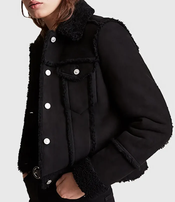 Women’s Laura Black Trucker Shearling Leather Jacket