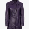 Women's Leather Purple 3/4 Length Car Coat