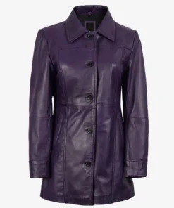 Women's Leather Purple 3/4 Length Car Coat