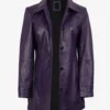 Women's Leather Purple 3/4 Length Car Coat