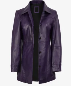 Women's Leather Purple 3/4 Length Car Coat