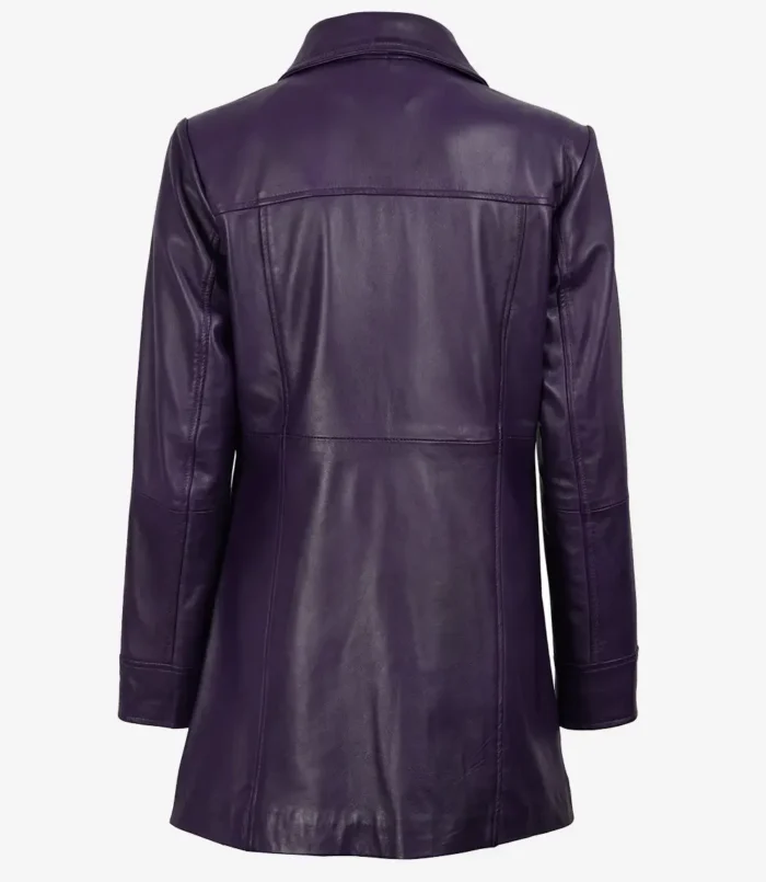 Women's Leather Purple 3/4 Length Car Coat