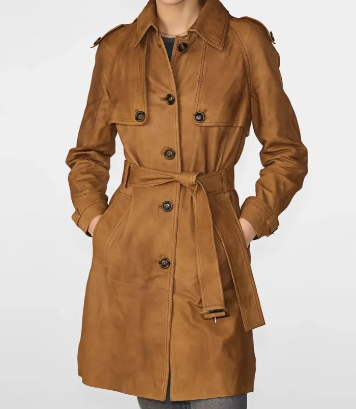 Women's Mary Long Tan Brown Single Breasted Trench