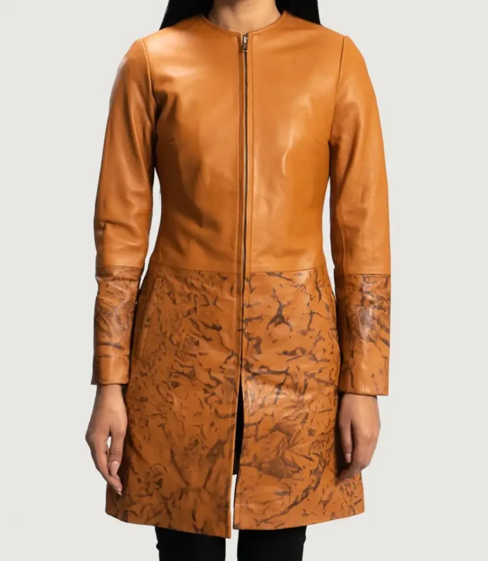 Women's Sandy Tan Dye Leather Coat