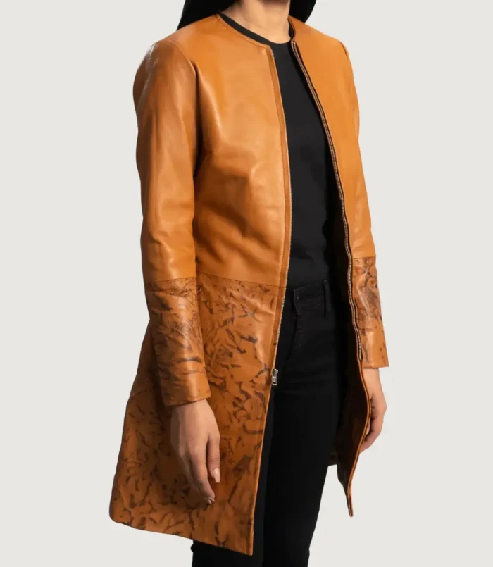 Women's Sandy Tan Dye Leather Coat