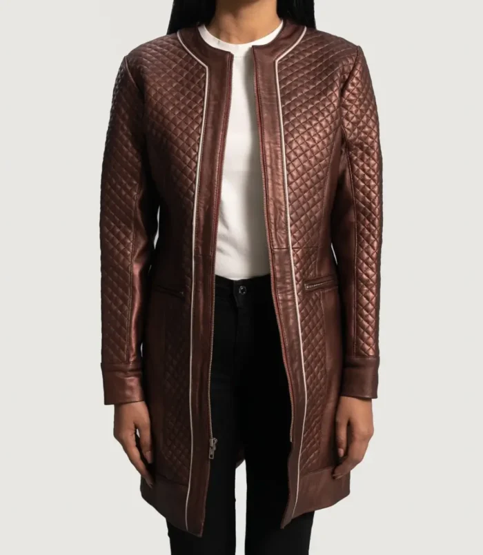 Women's Trudy Lane Quilted Maroon Leather Coat