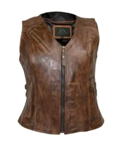 Women's Vintage Brown Vest with Buckles