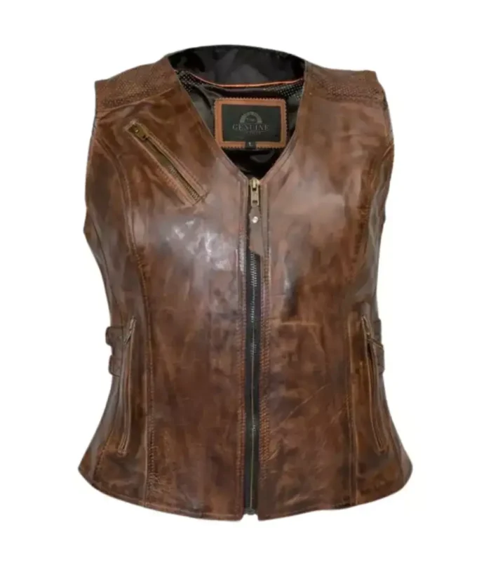 Women's Vintage Brown Vest with Buckles