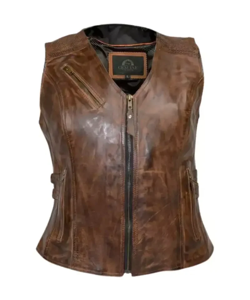 Women's Vintage Brown Vest with Buckles