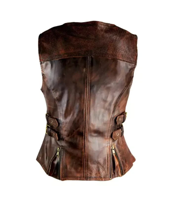 Women's Vintage Brown Vest with Buckles