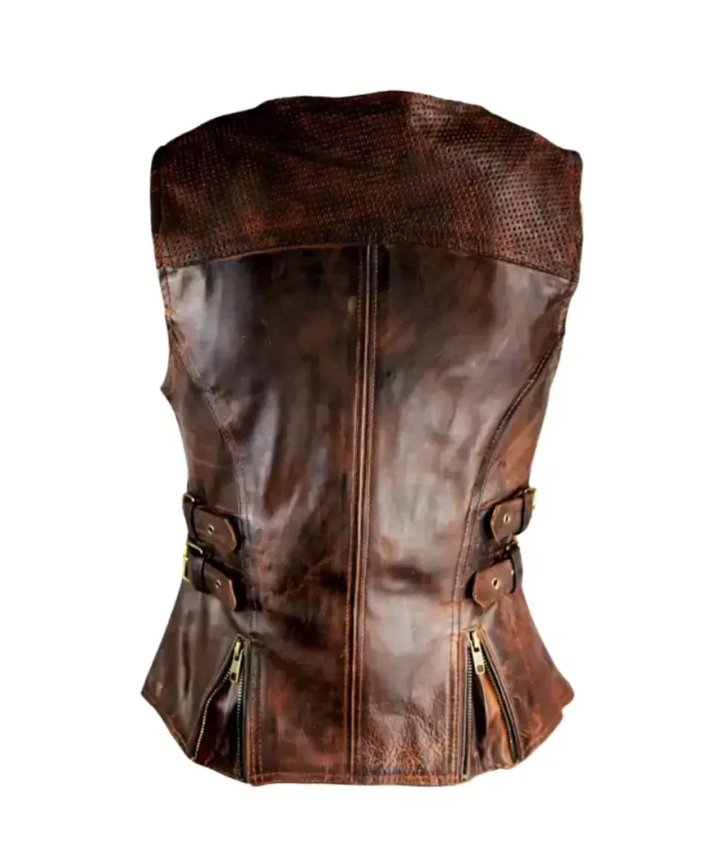 Women's Vintage Brown Vest with Buckles