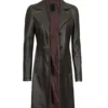 Women's Wide Lapel Long Leather Car Coat 3/4 Length