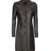 Women's Wide Lapel Long Leather Car Coat 3/4 Length