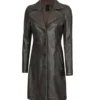Women's Wide Lapel Long Leather Car Coat 3/4 Length