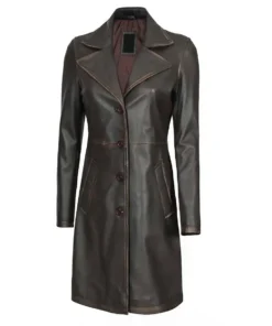 Women's Wide Lapel Long Leather Car Coat 3/4 Length