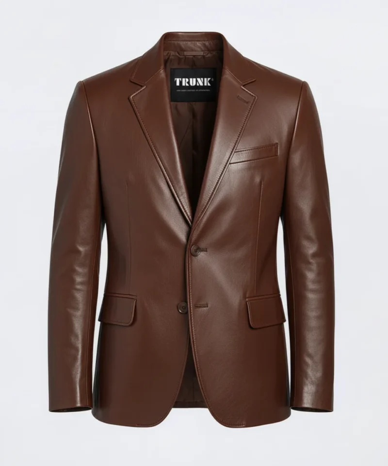 Men’s Two Button Brown Lambskin Leather Blazer