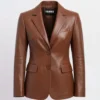Women’s Two Button Brown Lambskin Leather Blazer