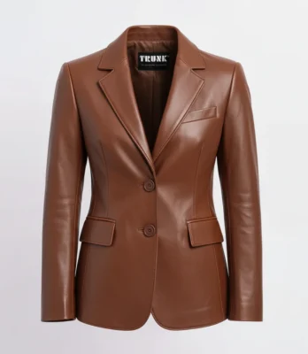 Women’s Two Button Brown Lambskin Leather Blazer