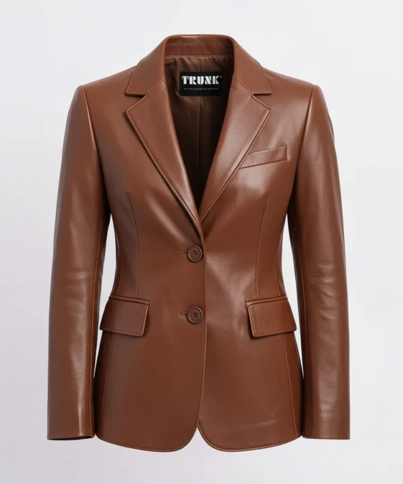 Women’s Two Button Brown Lambskin Leather Blazer