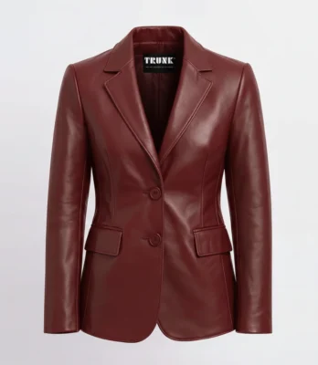 Women’s Two Button Maroon Lambskin Leather Blazer