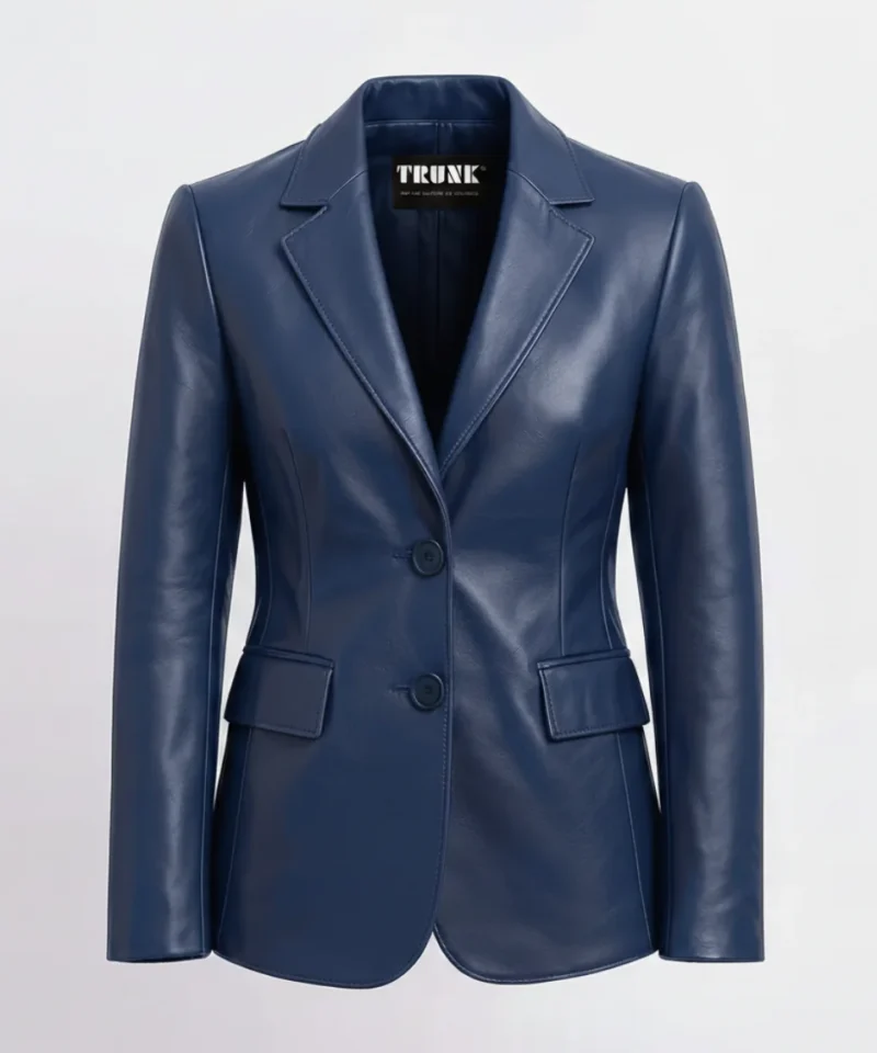 Women’s Two Button Blue Lambskin Leather Blazer