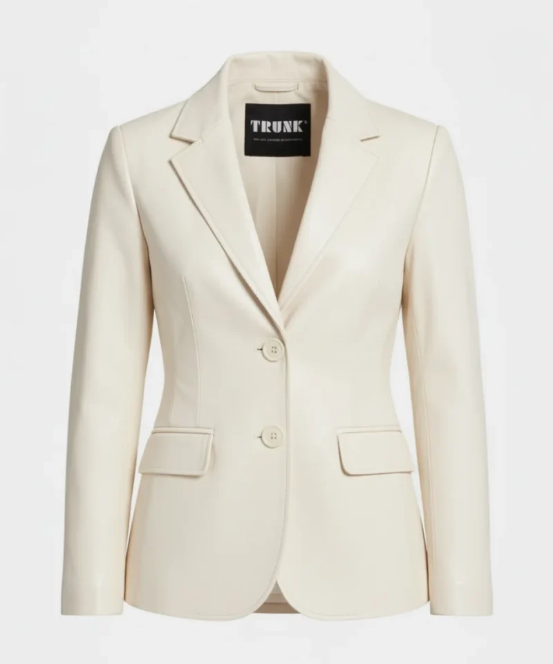 Women’s Two Button Off White Lambskin Leather Blazer