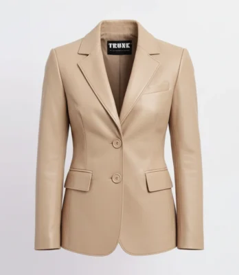 Women’s Two Button Beige Lambskin Leather Blazer