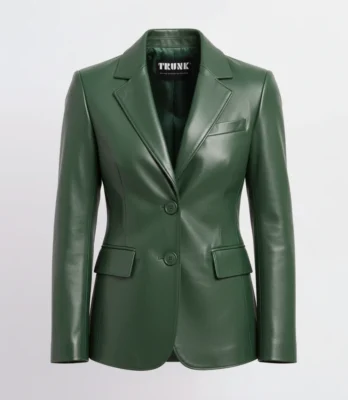Women’s Two Button Green Lambskin Leather Blazer