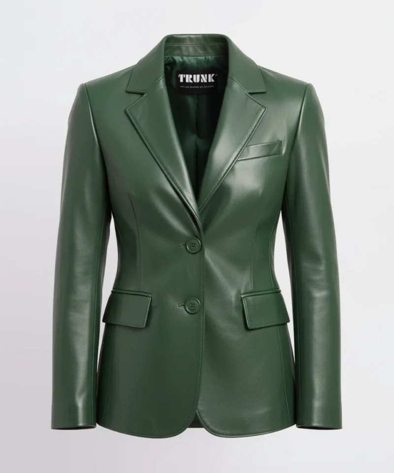 Women’s Two Button Green Lambskin Leather Blazer