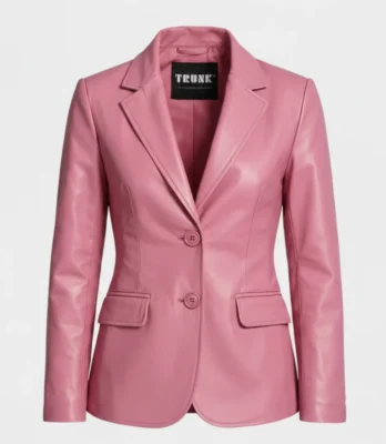 Women’s Two Button Pink Lambskin Leather Blazer