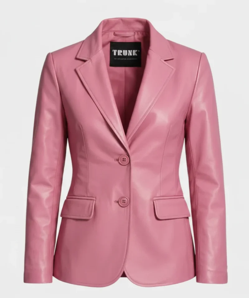 Women’s Two Button Pink Lambskin Leather Blazer