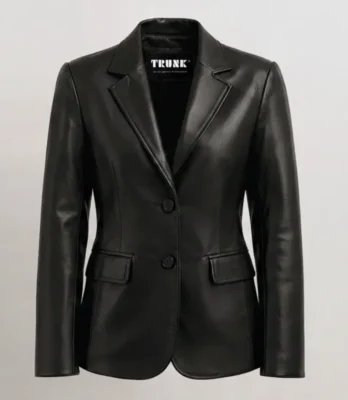 Women’s Two Button Black Lambskin Leather Blazer