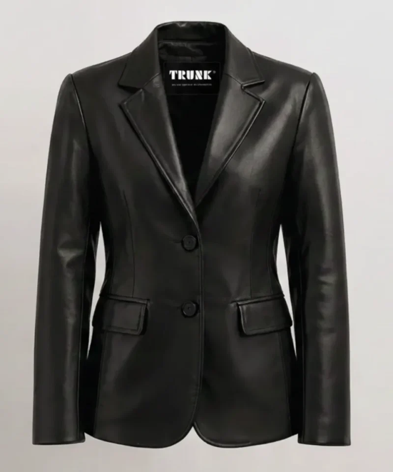 Women’s Two Button Black Lambskin Leather Blazer