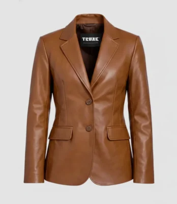 Women’s Two Button Brown Lambskin Leather Blazer